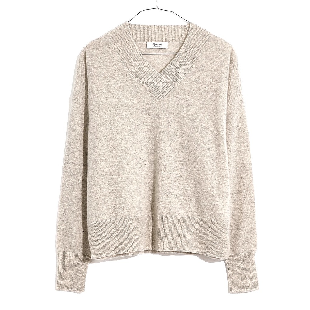 Madewell 100% Cashmere V-Neck Sweater Pullover Heather Shadow Gray MA707 XXS - Picture 2 of 13